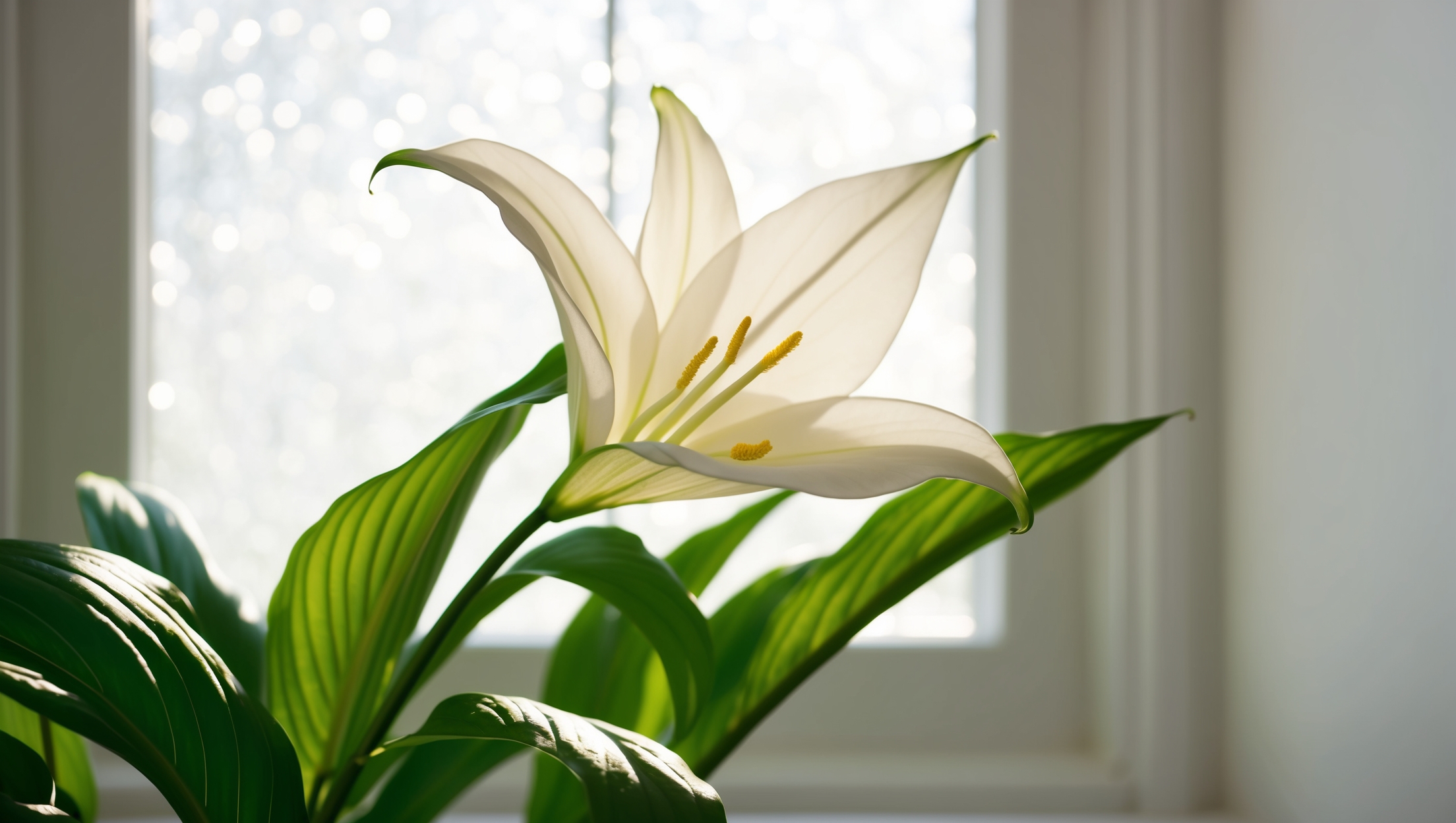 Peace Lily bloom with gentle sunlight