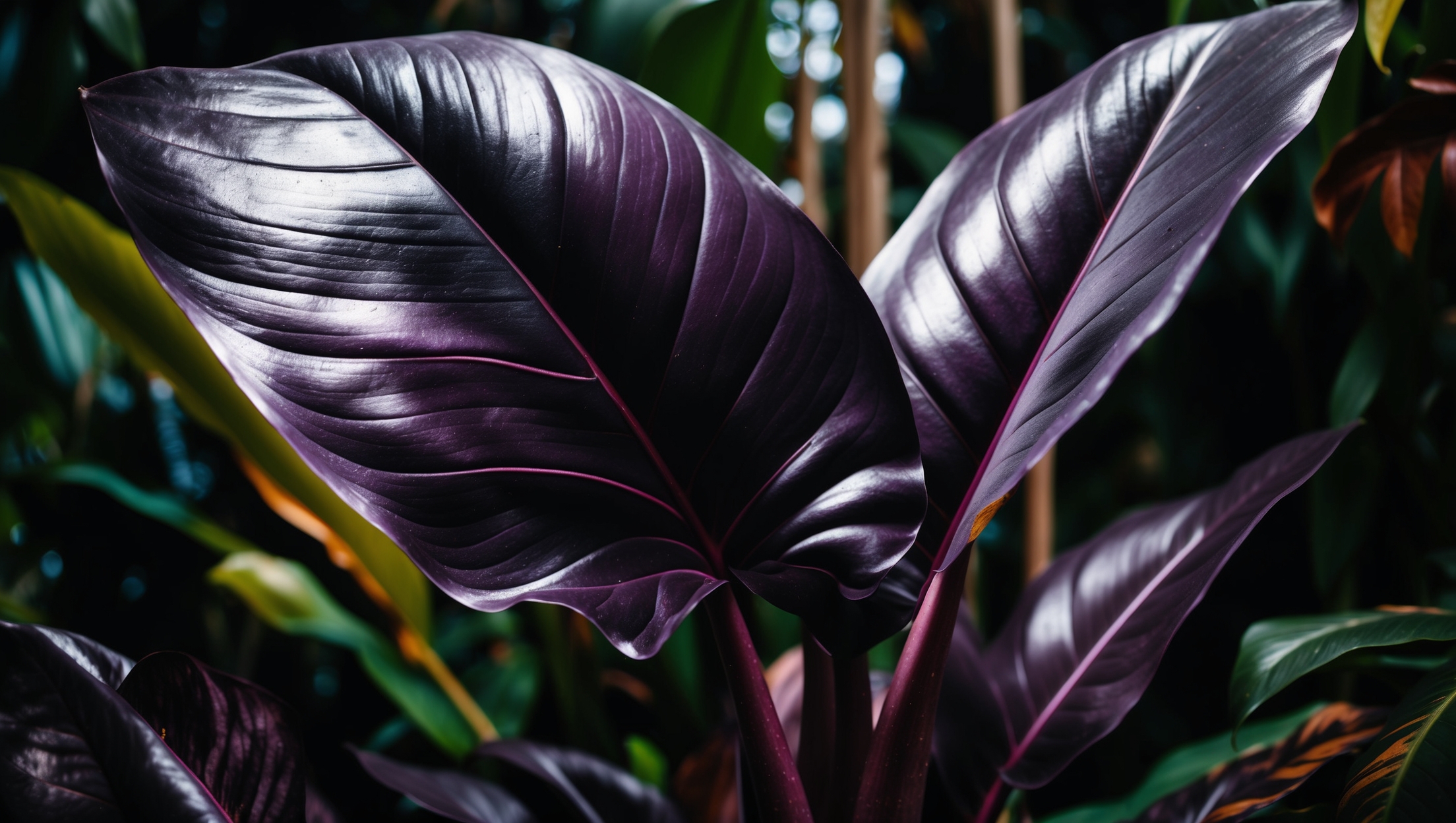 Alocasia Azlanii's stunning iridescent leaves catching light