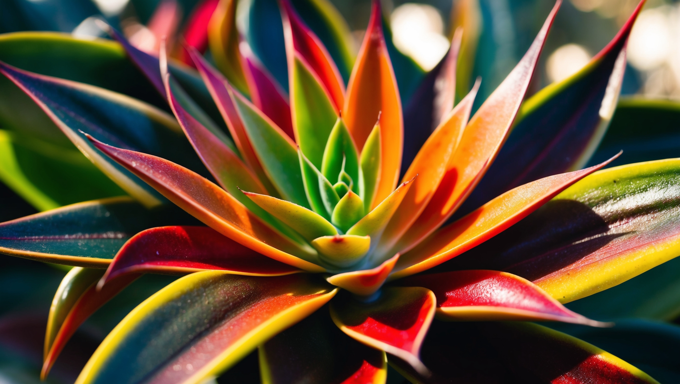 Vibrant bromeliad close-up with multi-colored leaves