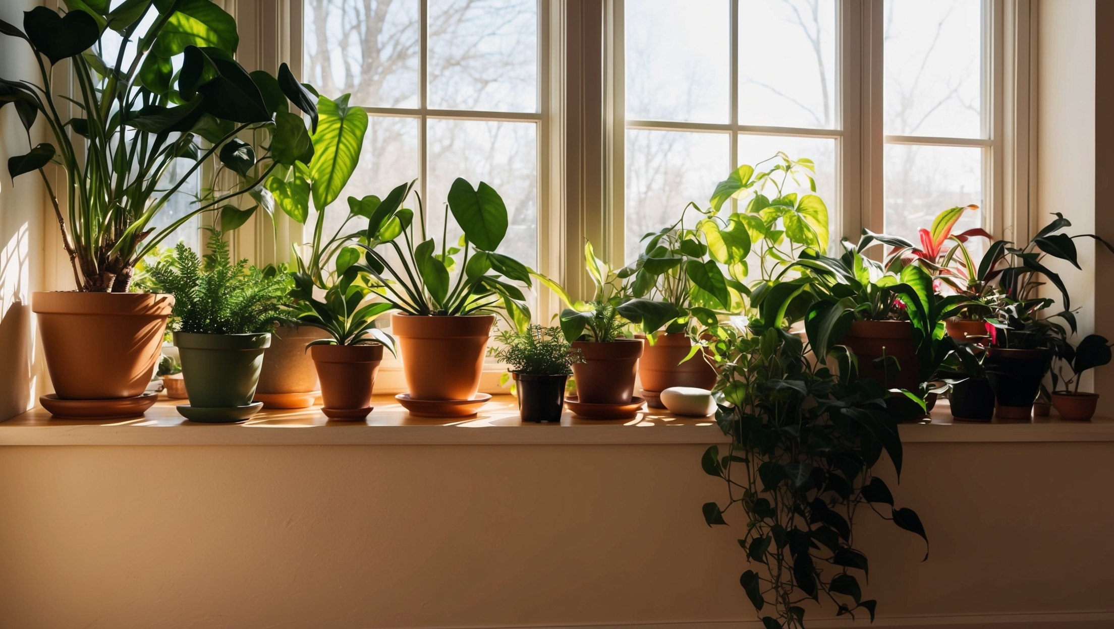 Houseplants soaking in winter sun