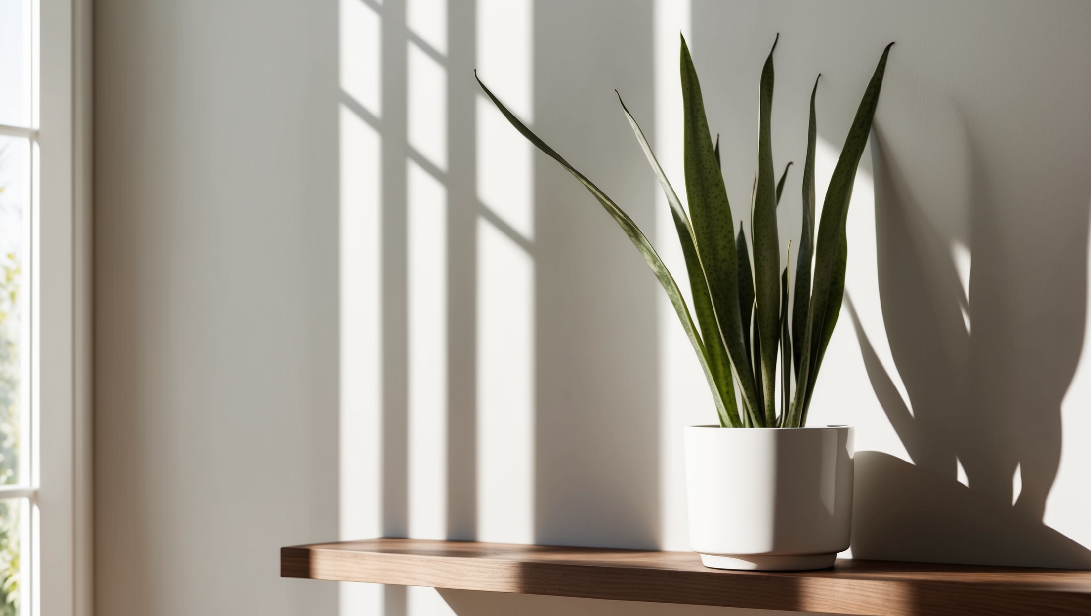 Snake Plant on a Wooden Shelf