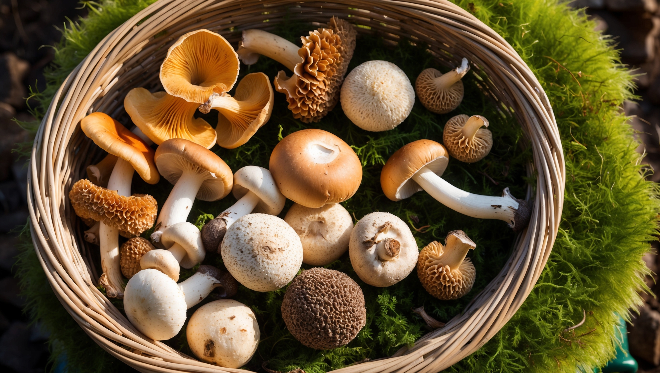 basket filled with freshly foraged mushrooms