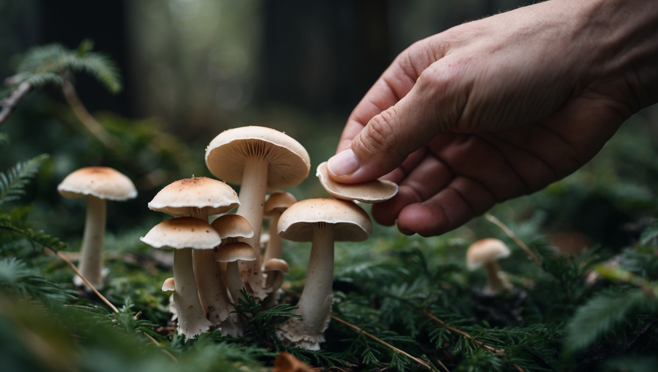 Close-up of foraging mushrooms