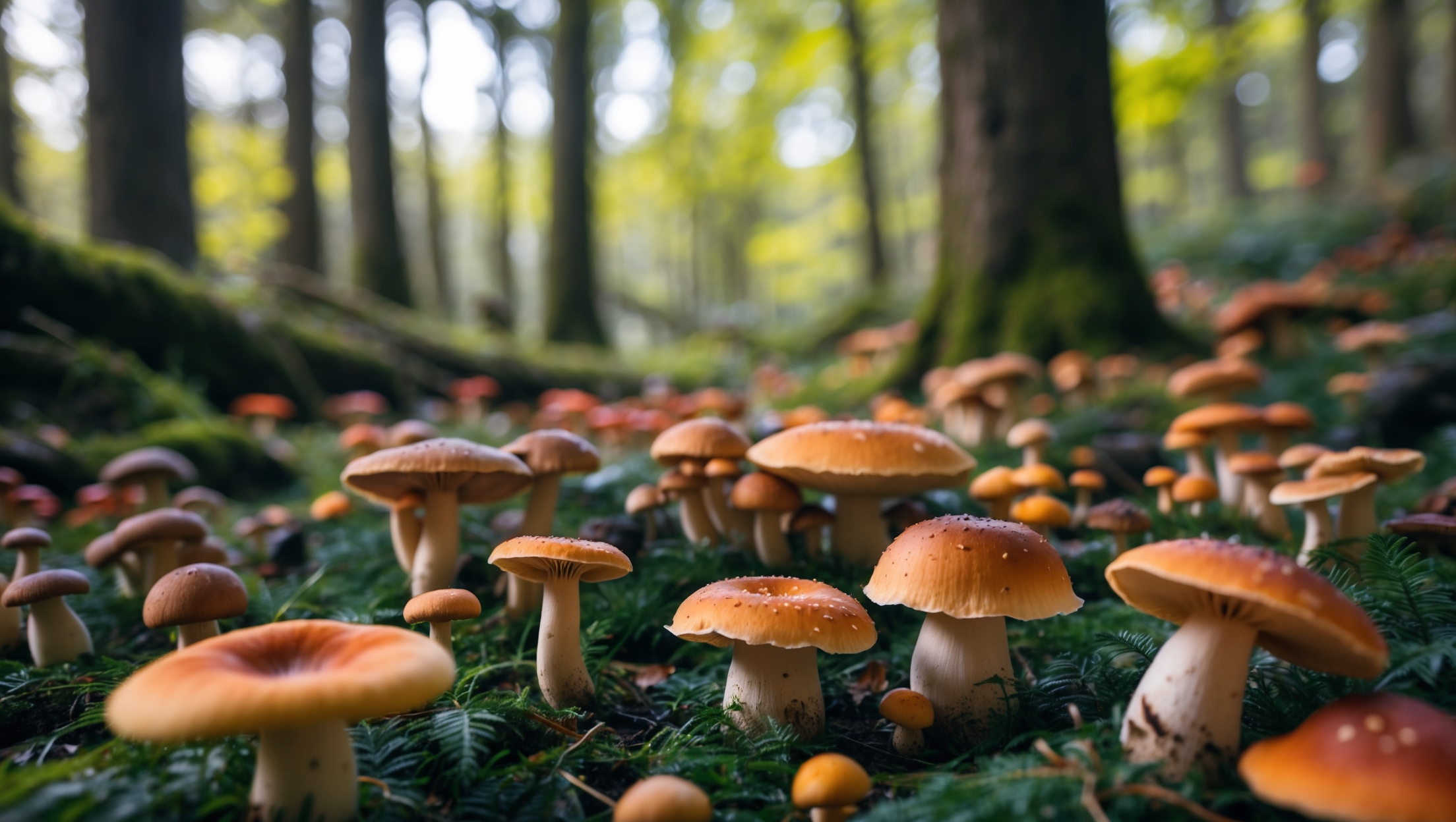 Mushrooms amidst the forest floor