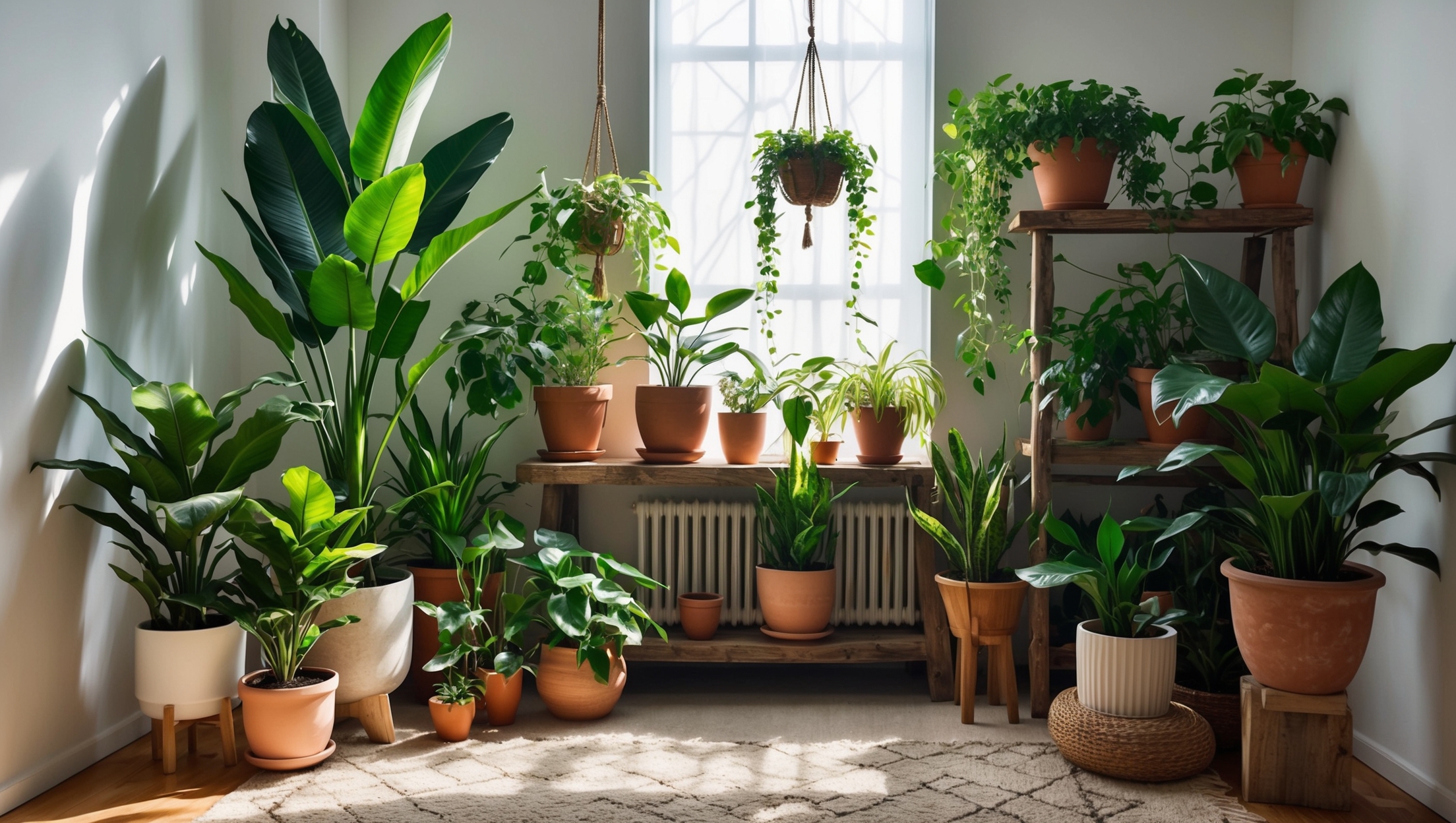 Boho-styled indoor jungle corner