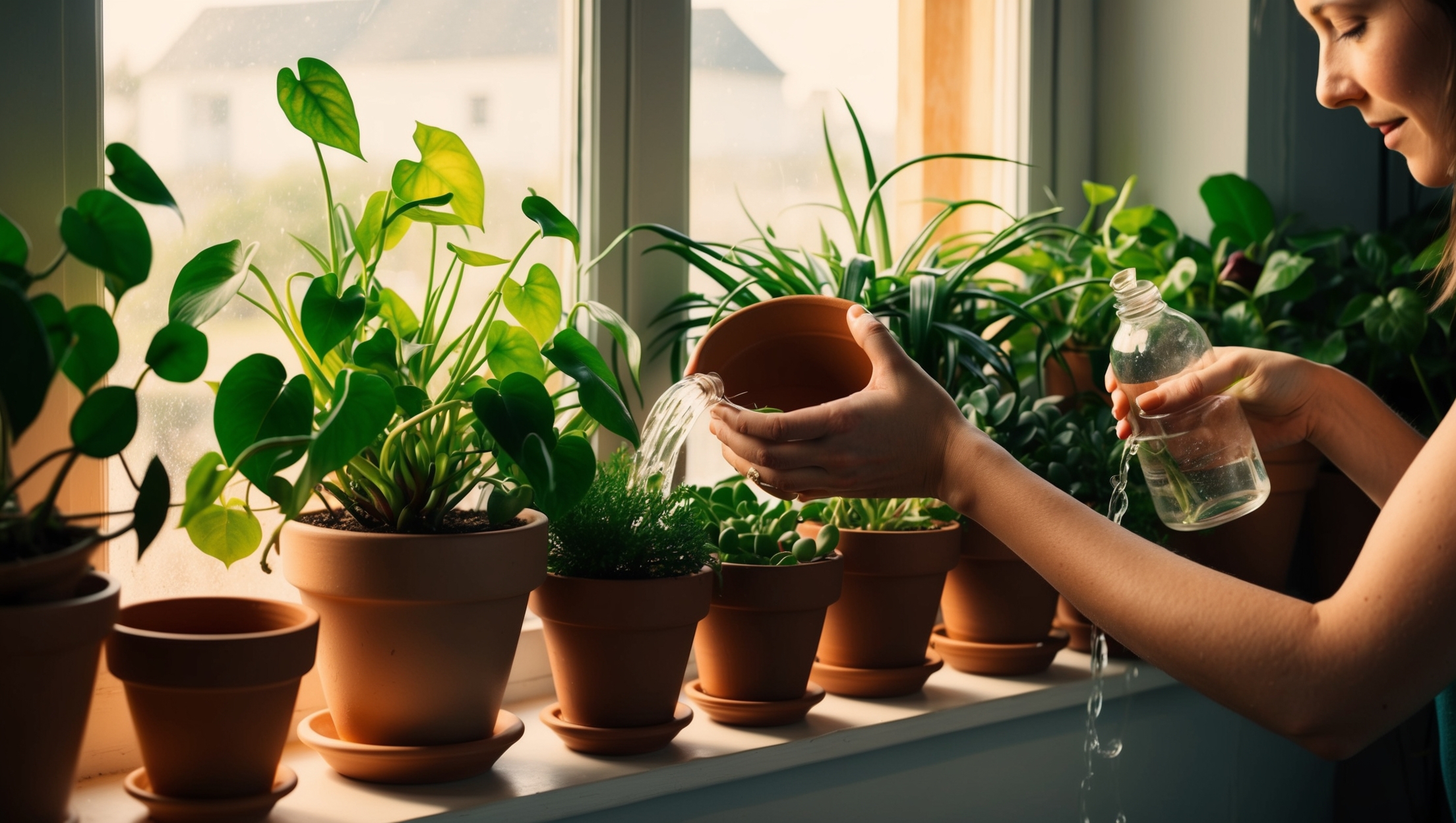 Watering indoor plants with care