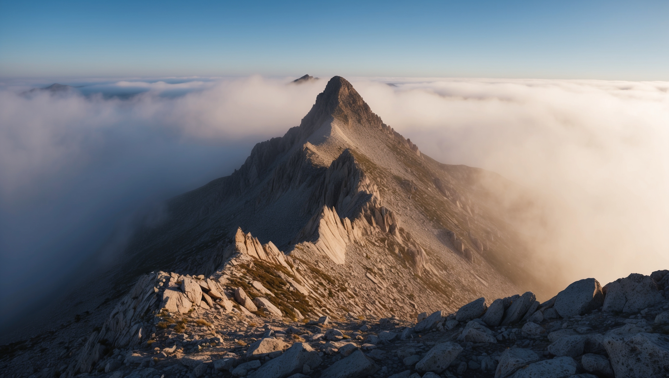 Dramatic mountain peak view