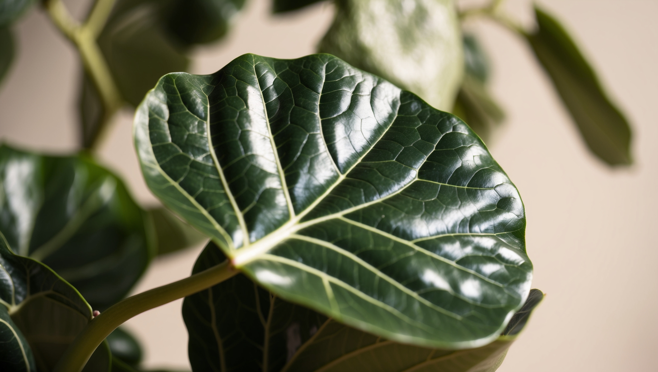 Close-up of fiddle leaf fig leaves
