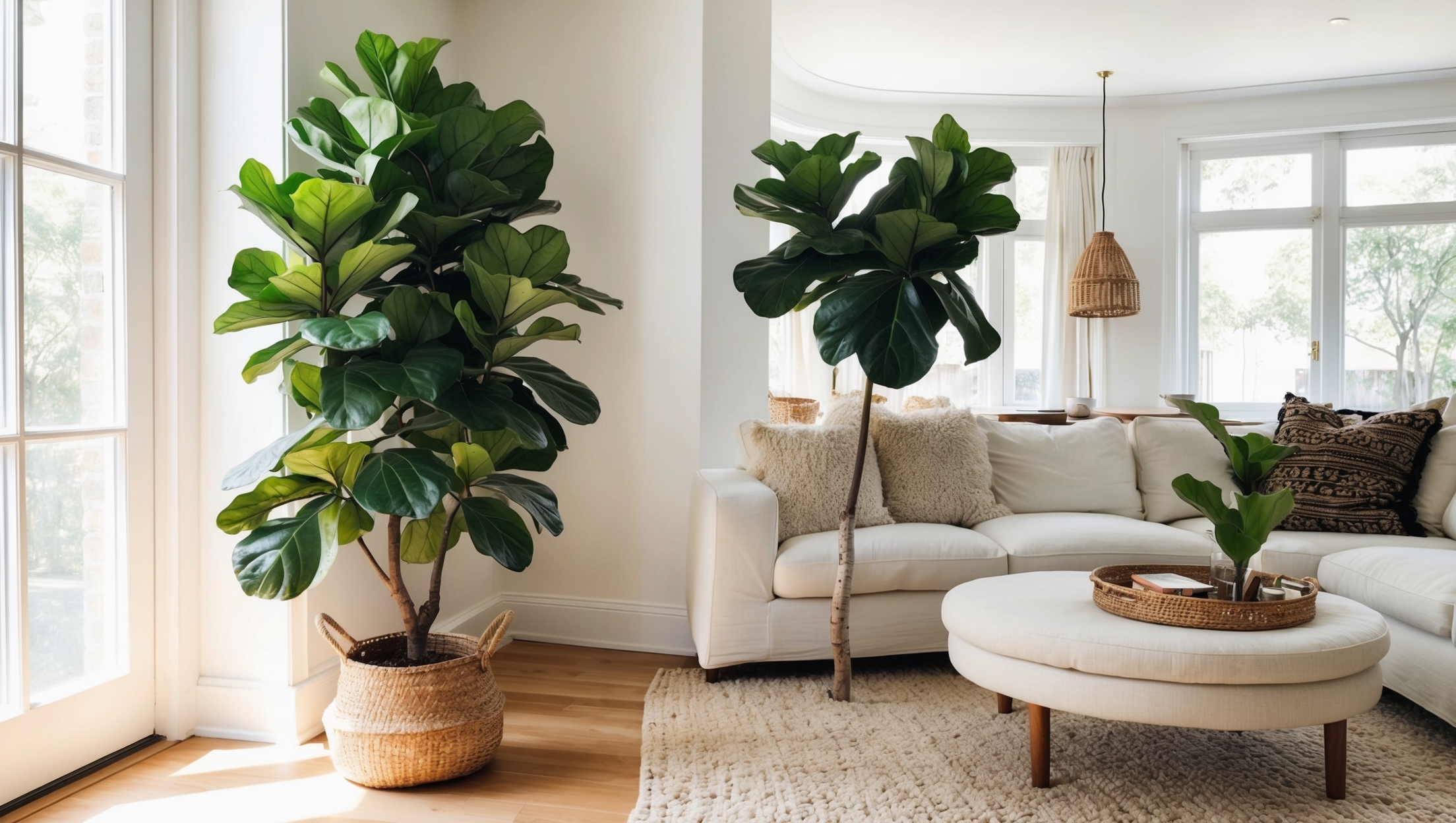 Fiddle leaf fig in a stylish living room