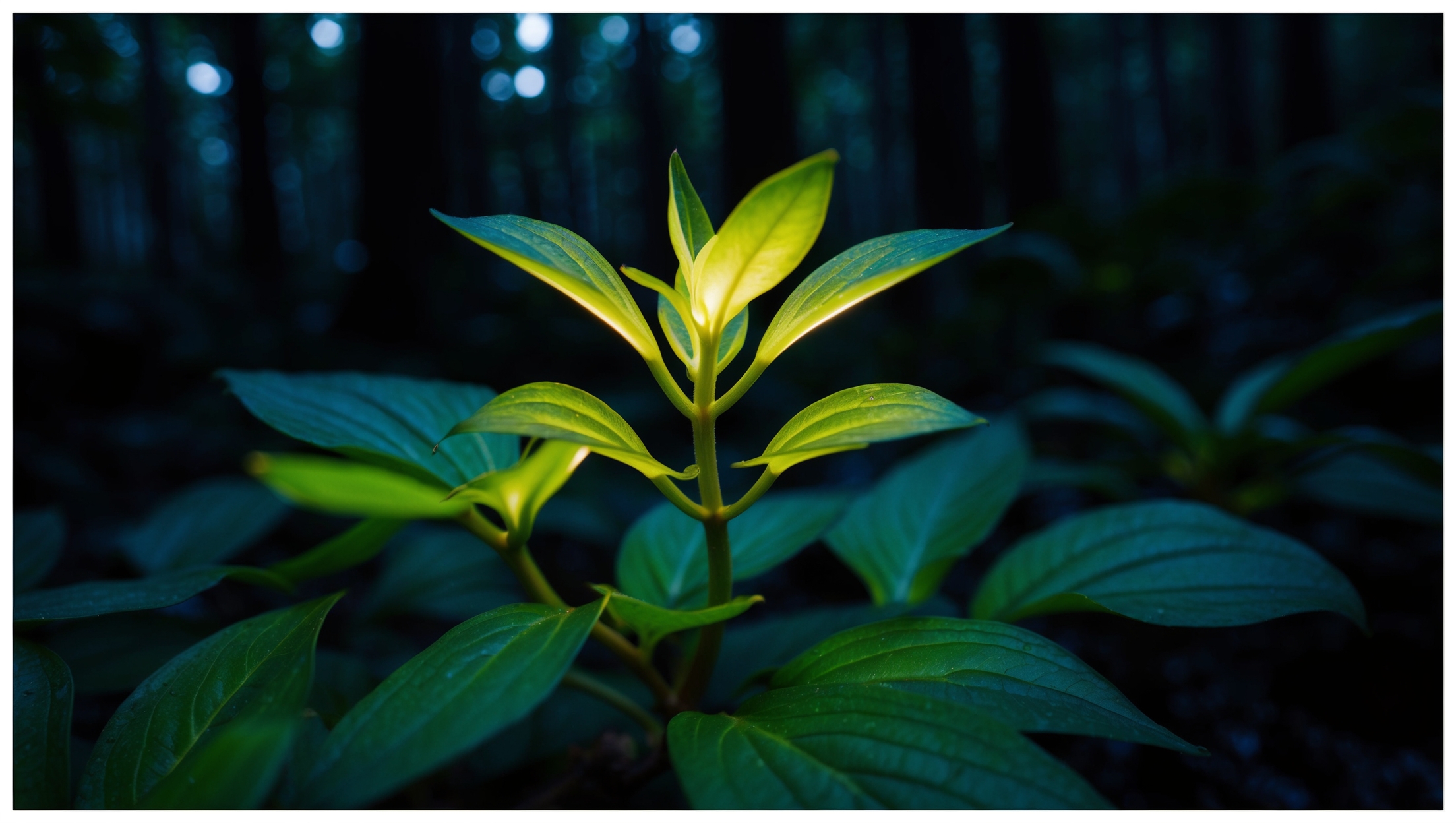 Close-up of a bioluminescent plant glowing