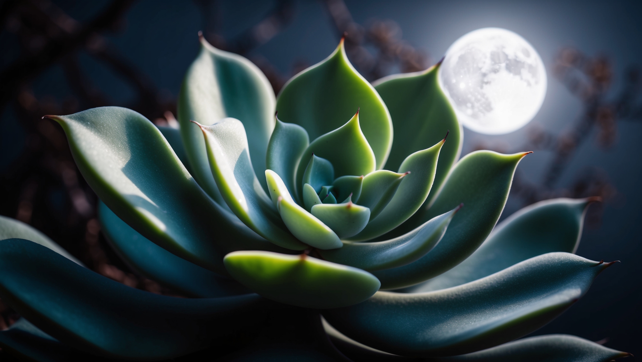 A succulent under moonlight