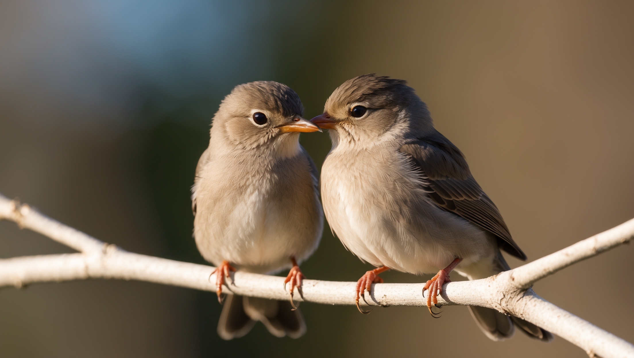 Pairs of birds interacting on a branch