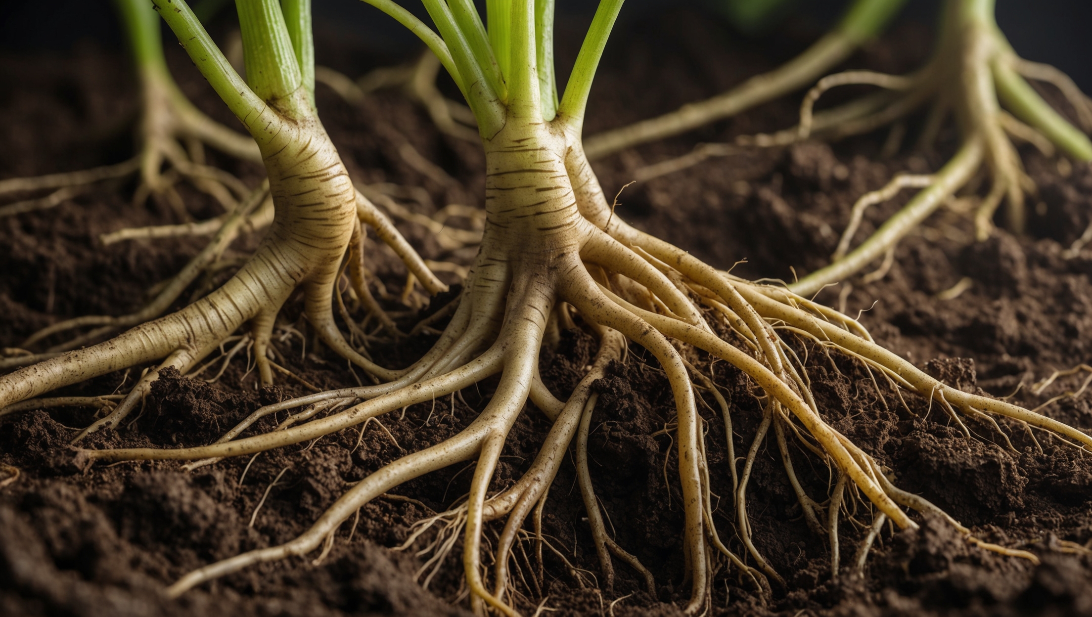 Network of plant roots in soil