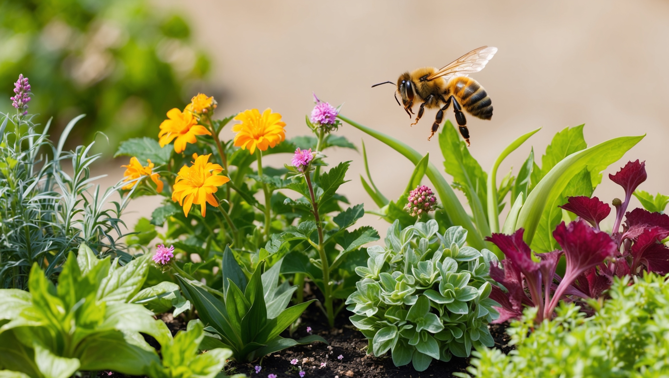 A diverse range of garden plants thriving together