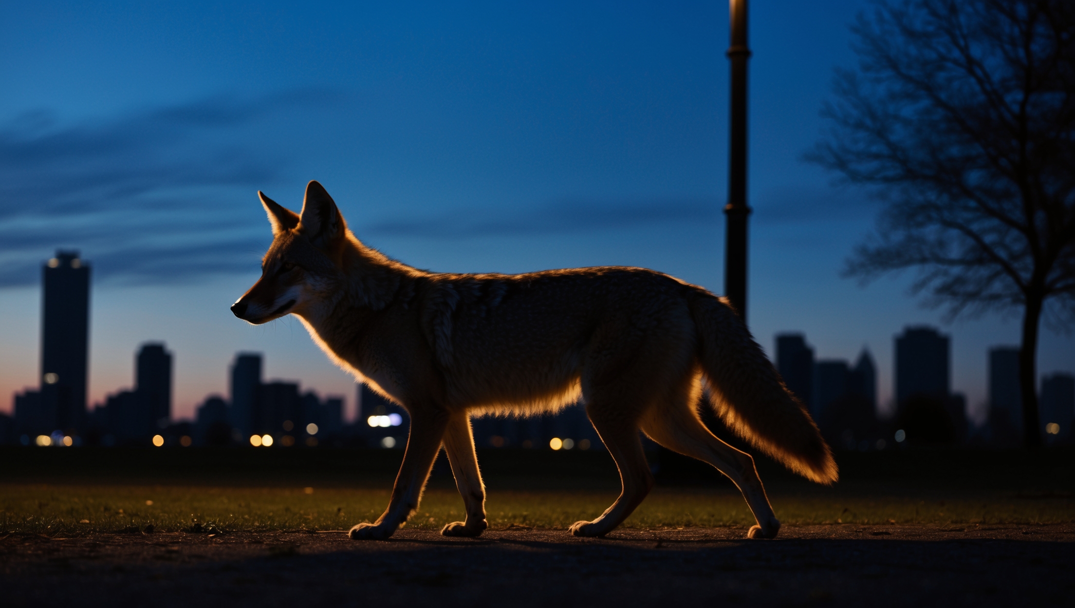 Urban coyote at dusk