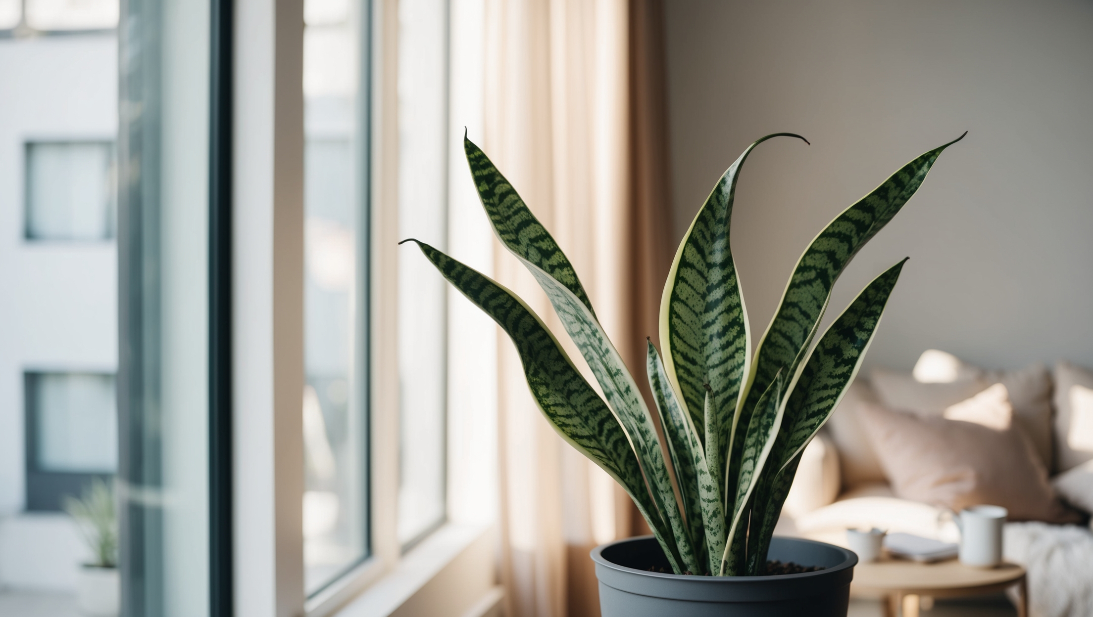 A snake plant in a modern living room