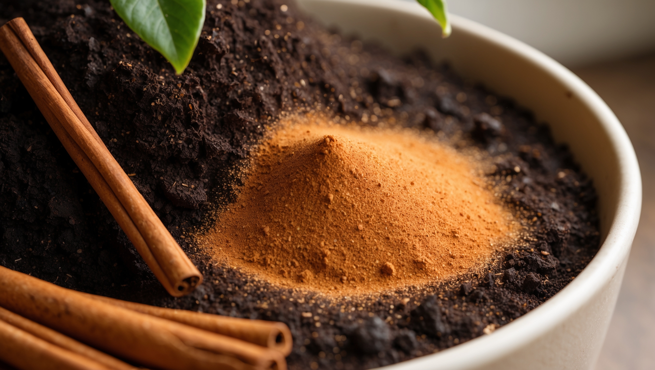A sprinkle of cinnamon over plant soil, showcasing its anti-gnat properties