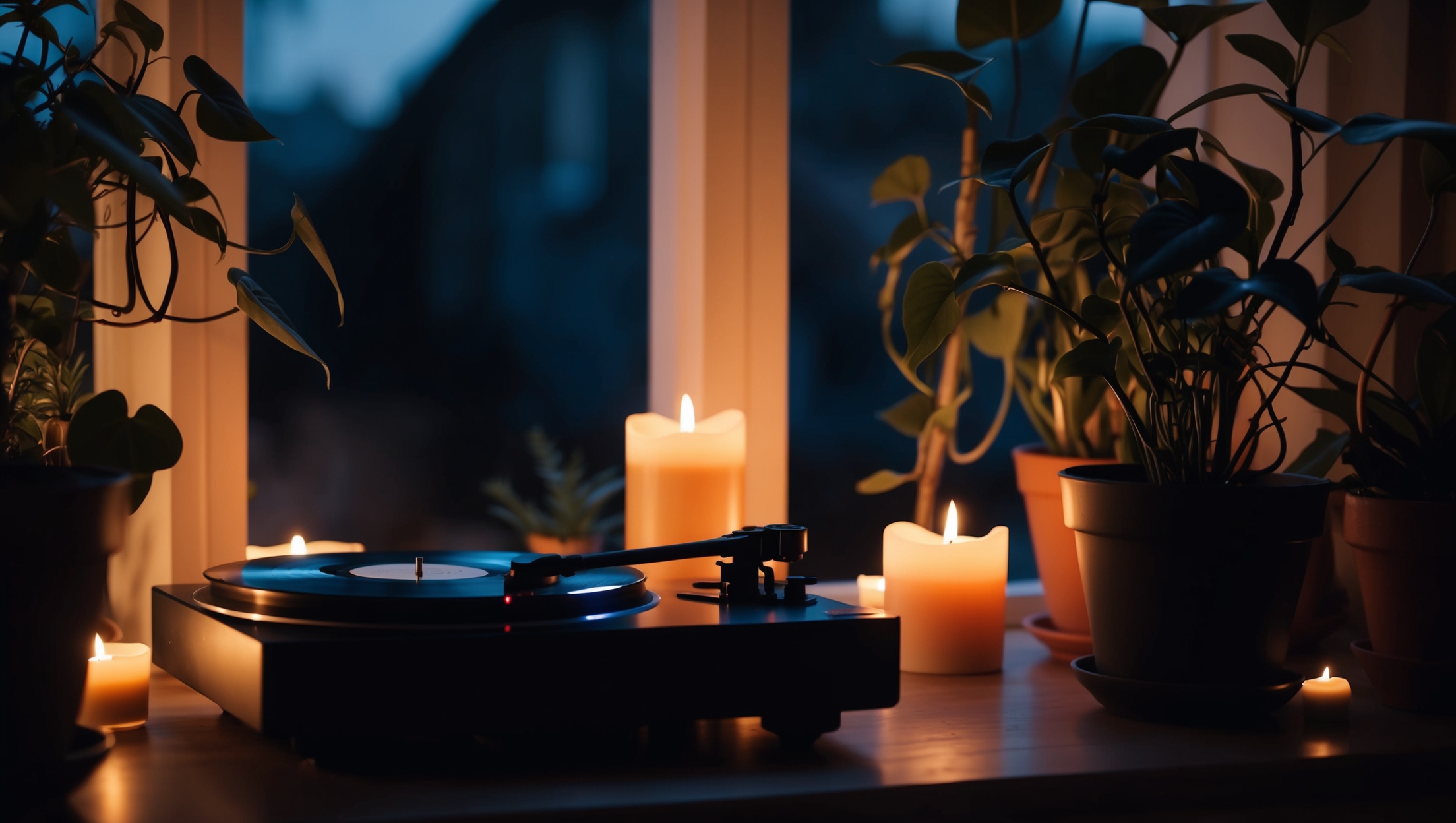 House plants relaxing at night with soft music