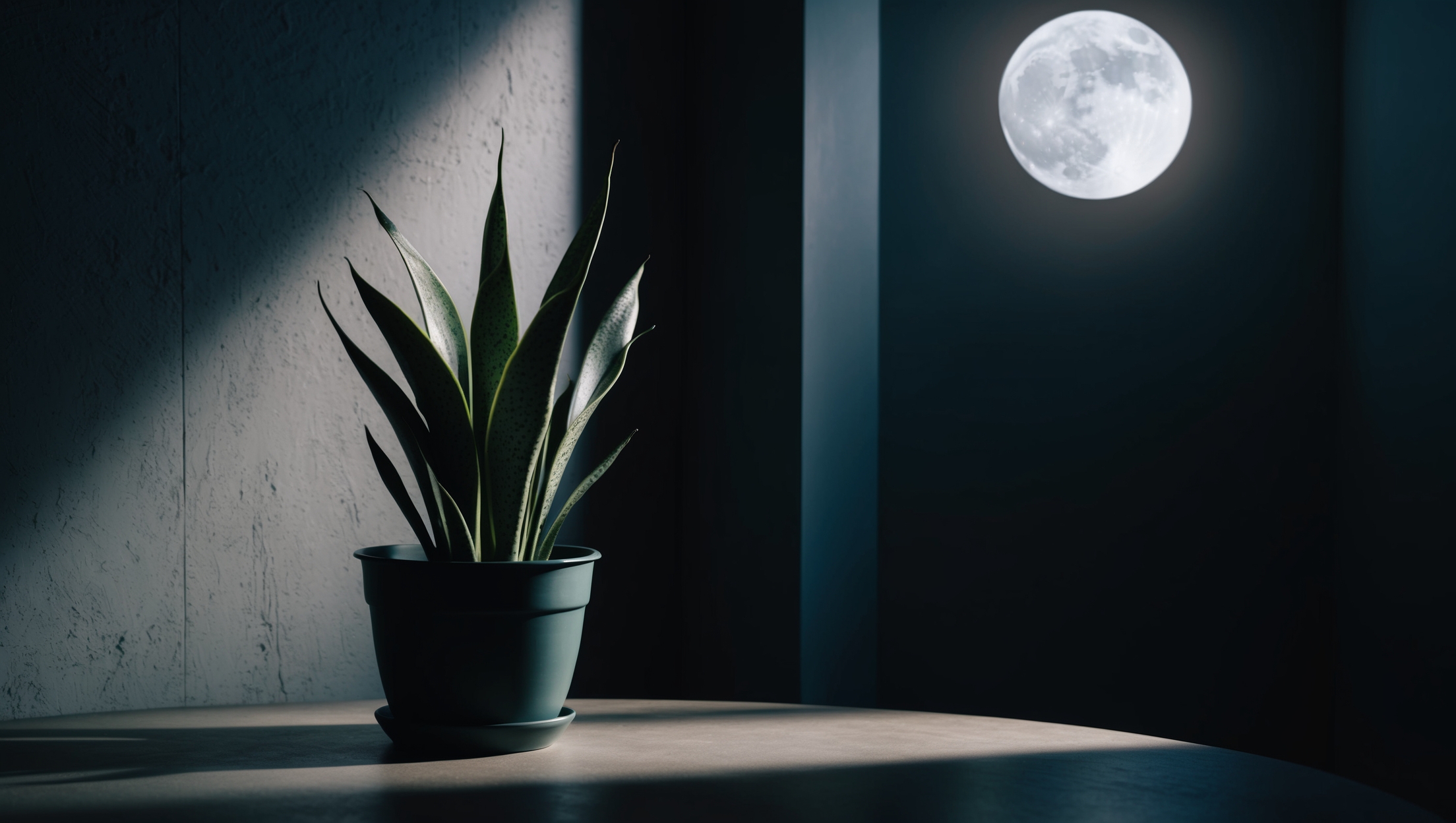 Snake plant under moonlight