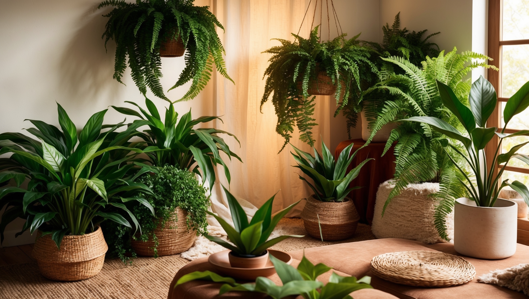 A cozy room filled with humidity-loving plants