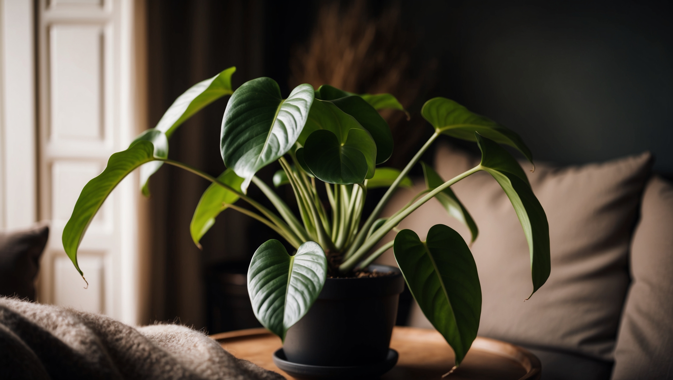 ZZ plant in a dimly lit room