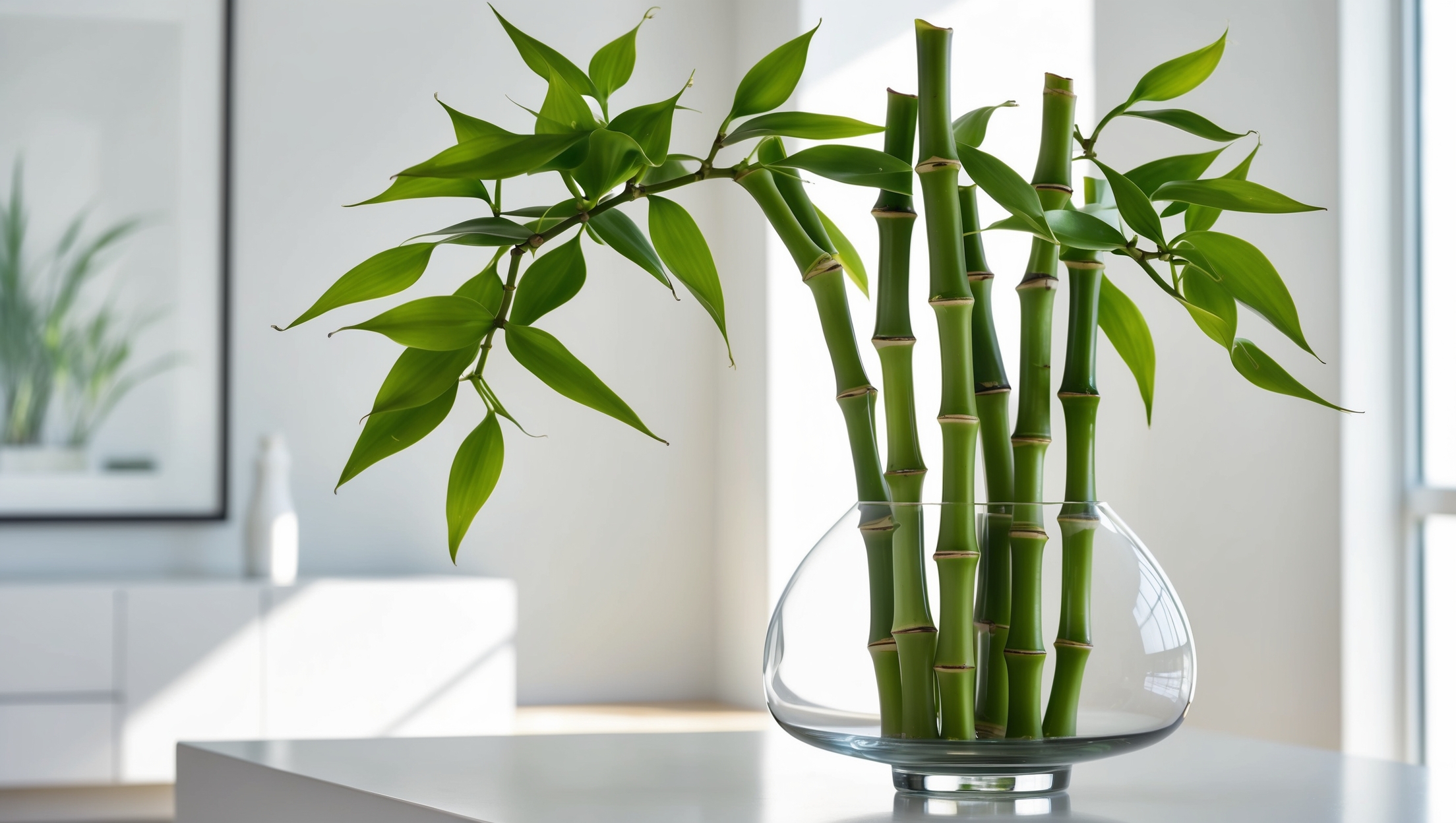 A sleek arrangement of lucky bamboo in a modern setting