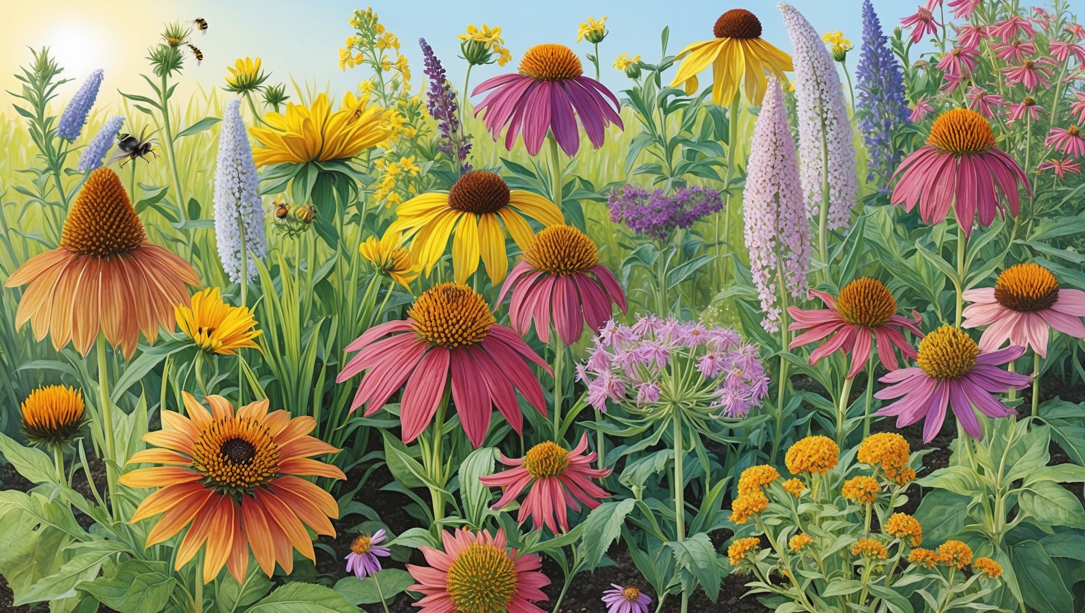 A diverse selection of native plants with various colors and shapes