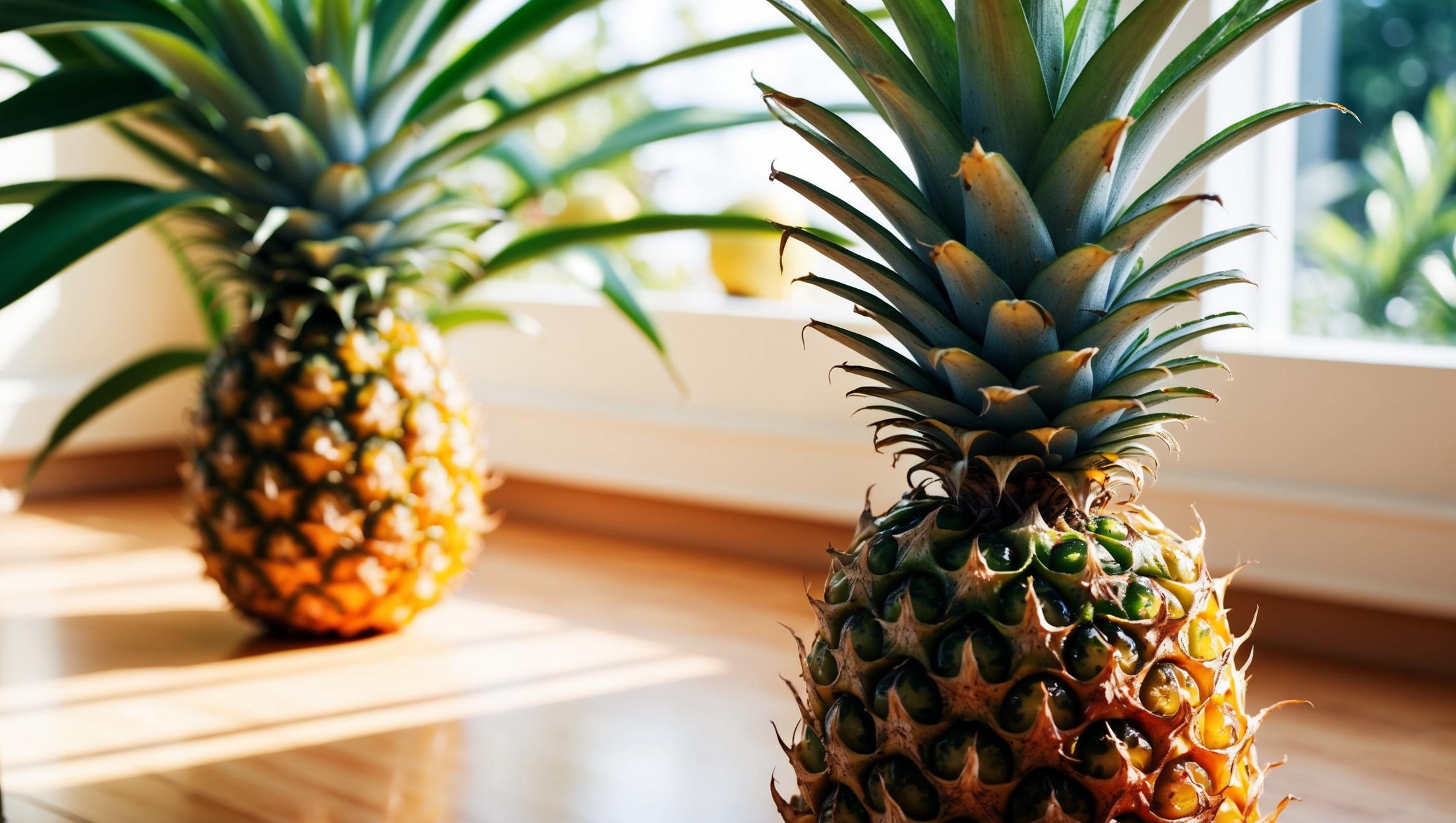 A pineapple plant thriving in a bright indoor setting