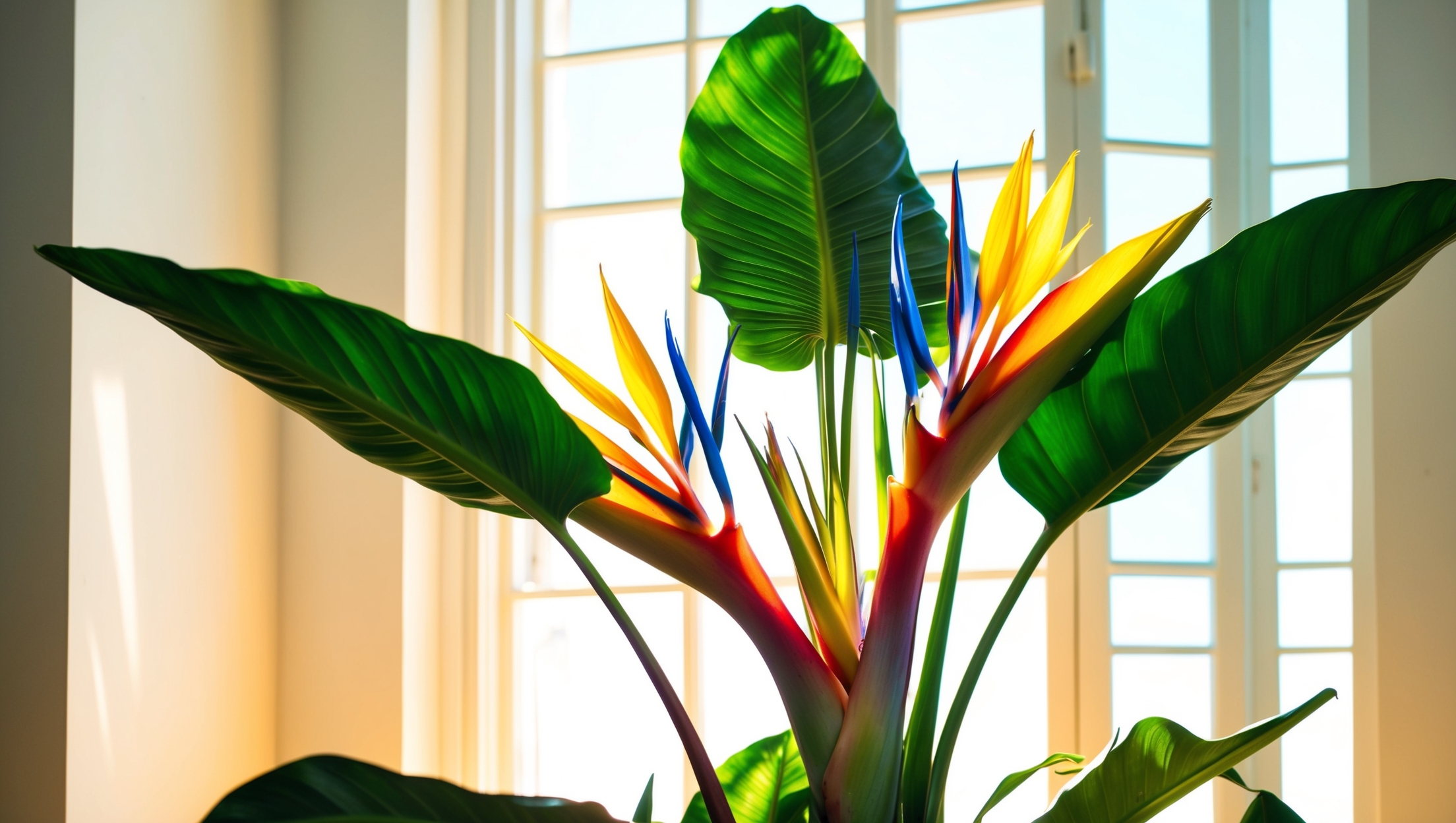 A vibrant Bird of Paradise plant basking in the sunlight