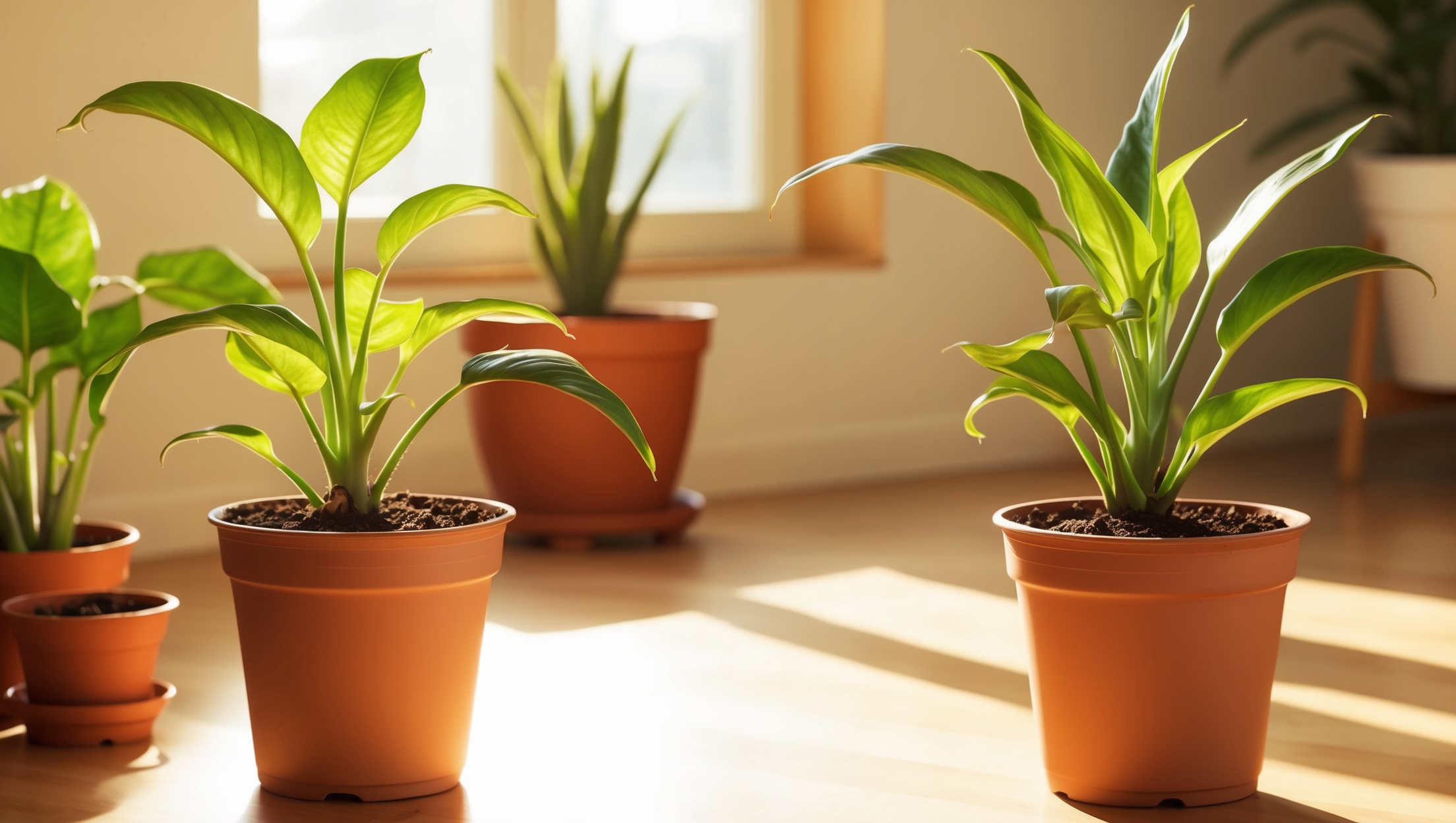 A thriving plant basking in sunlight after repotting