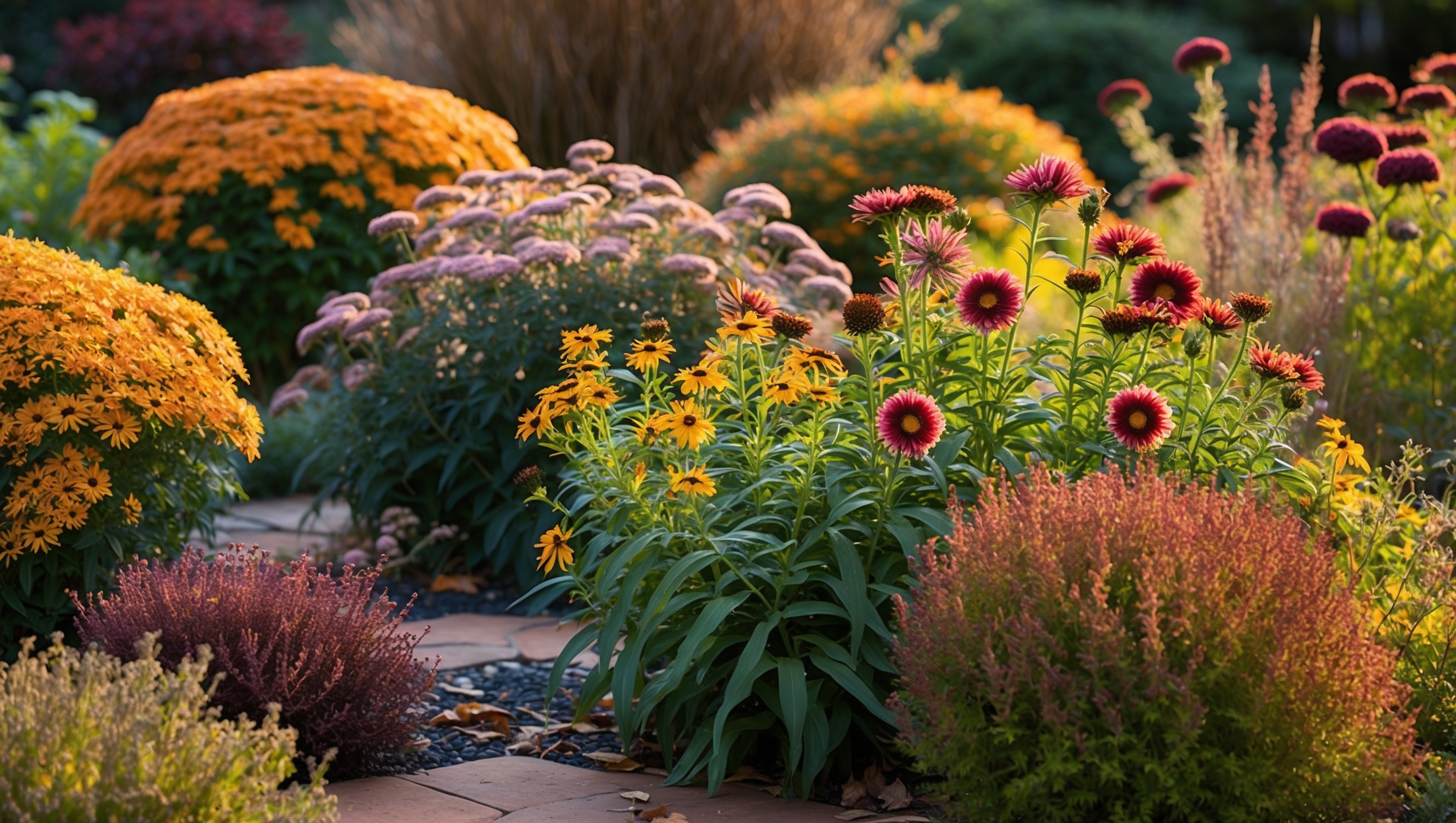 Vibrant fall garden with perennials