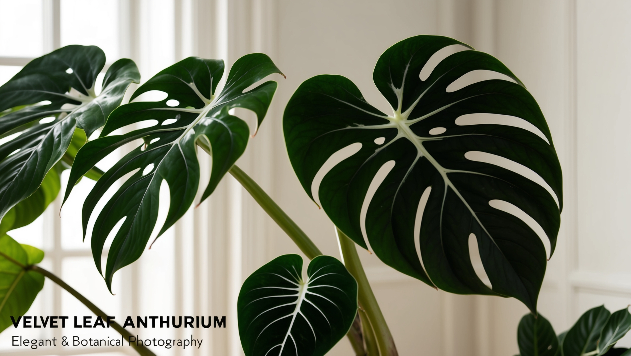 Velvet Leaf Anthurium with its lush, velvety leaves lined with silver veins.