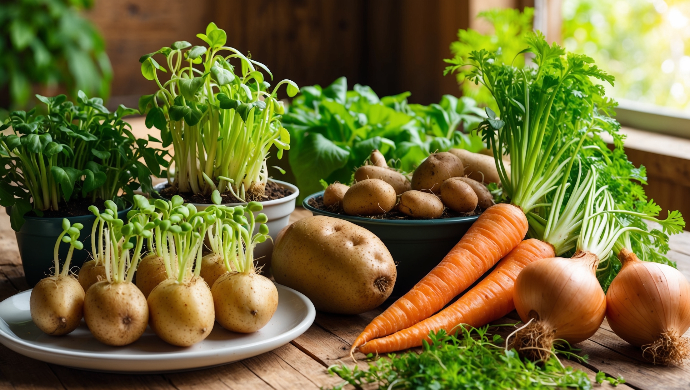 A vibrant assortment of sprouting kitchen scraps