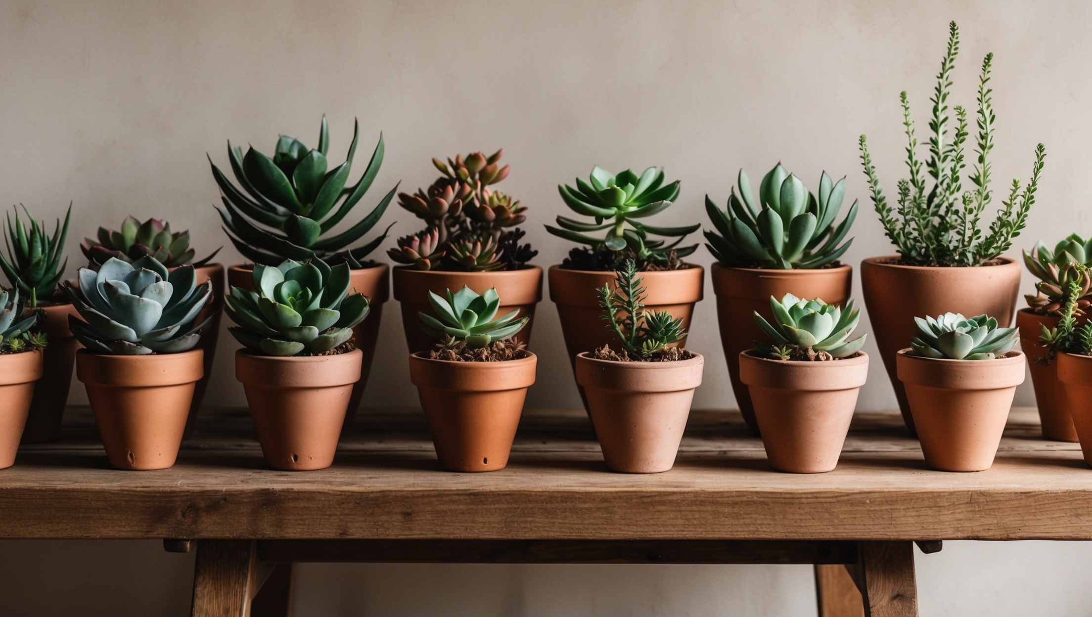 Succulents in terracotta pots