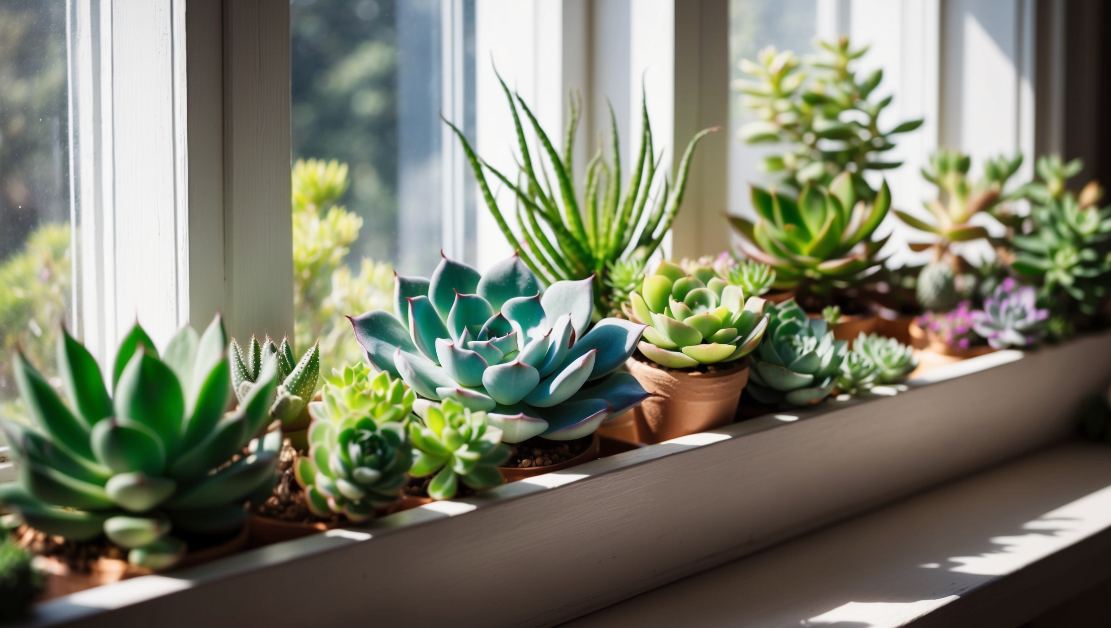 Sun-kissed succulents on a windowsill
