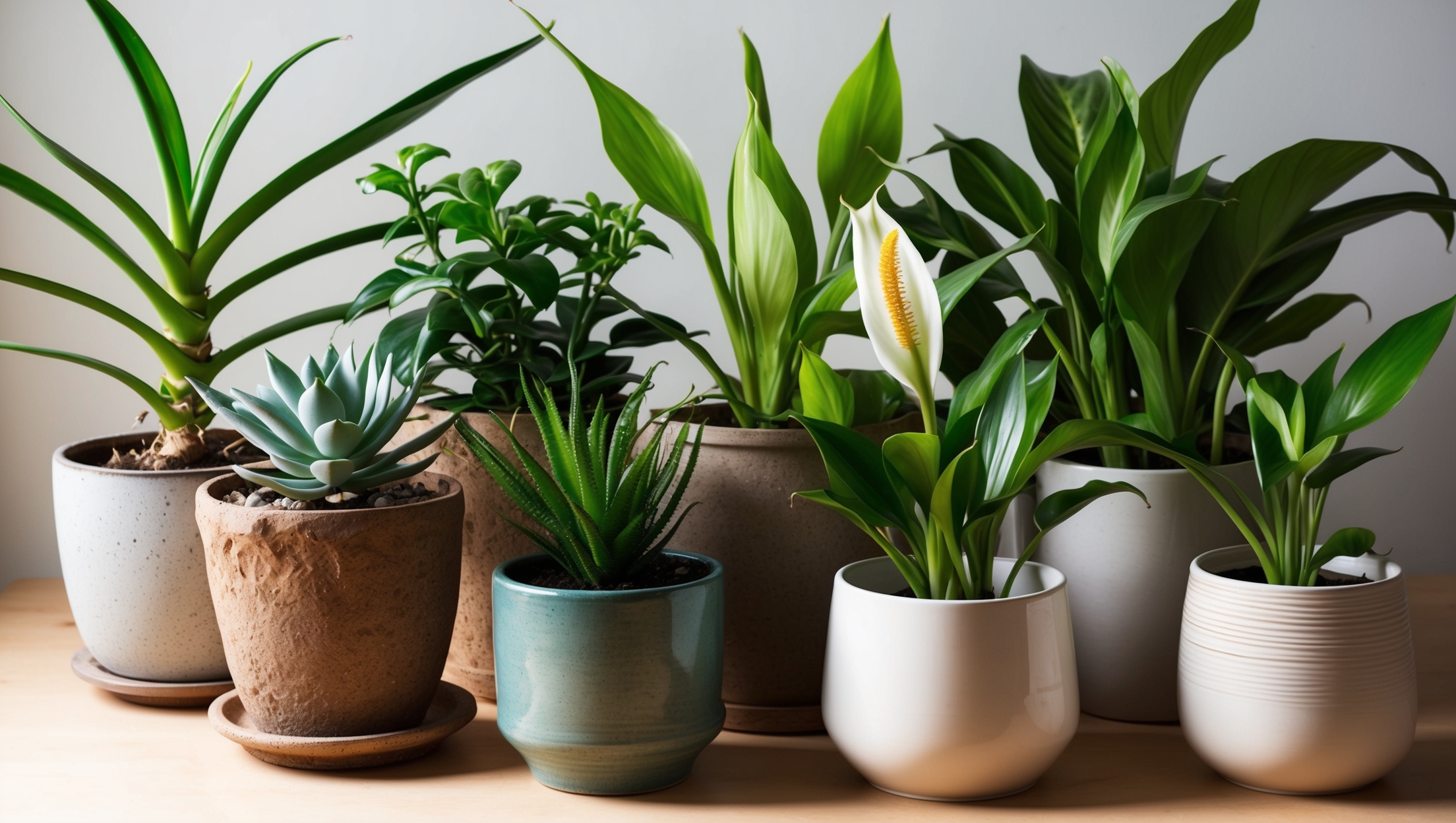 variety of houseplants in unique planters