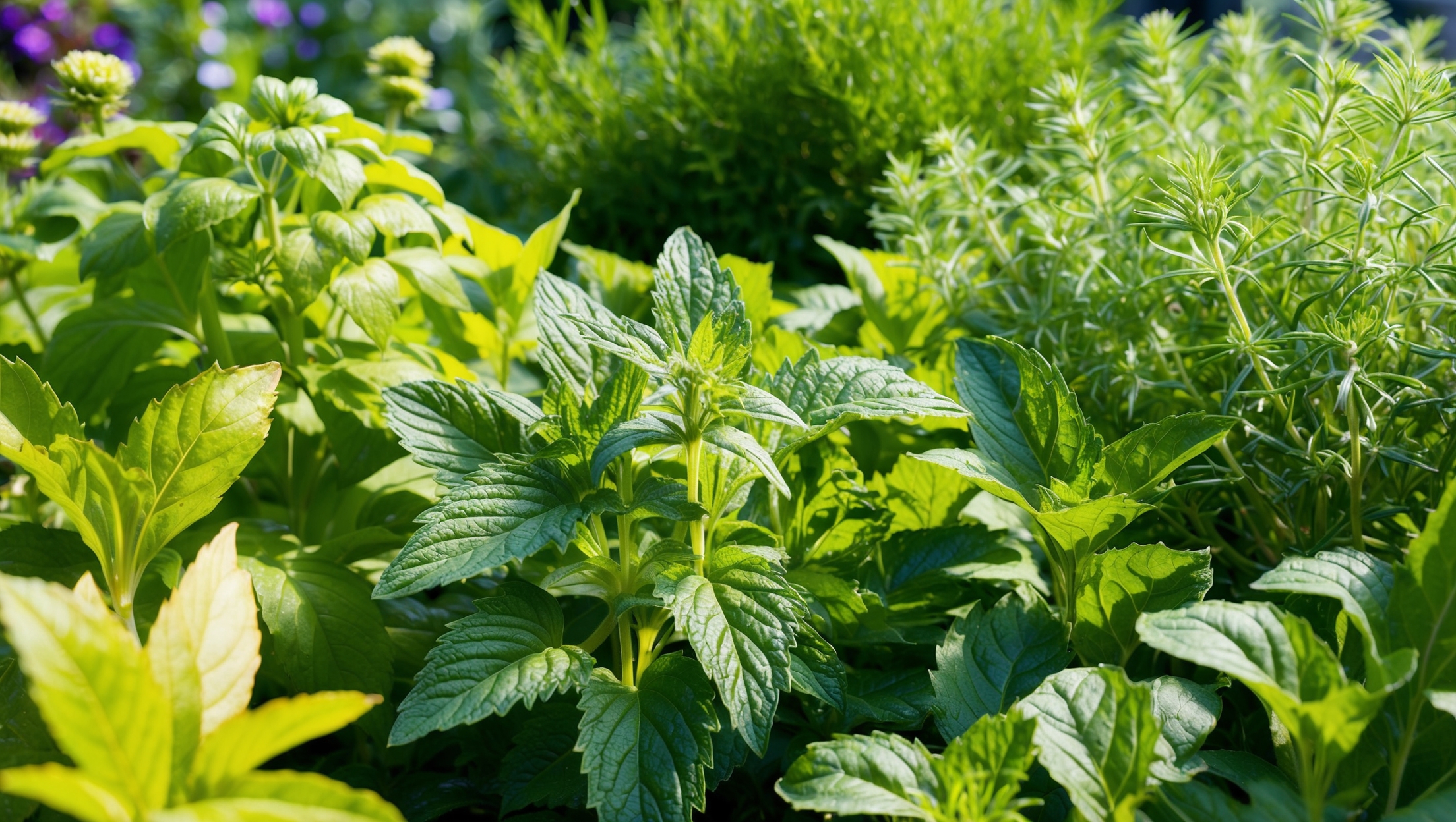 a thriving herb garden with unique plants visible