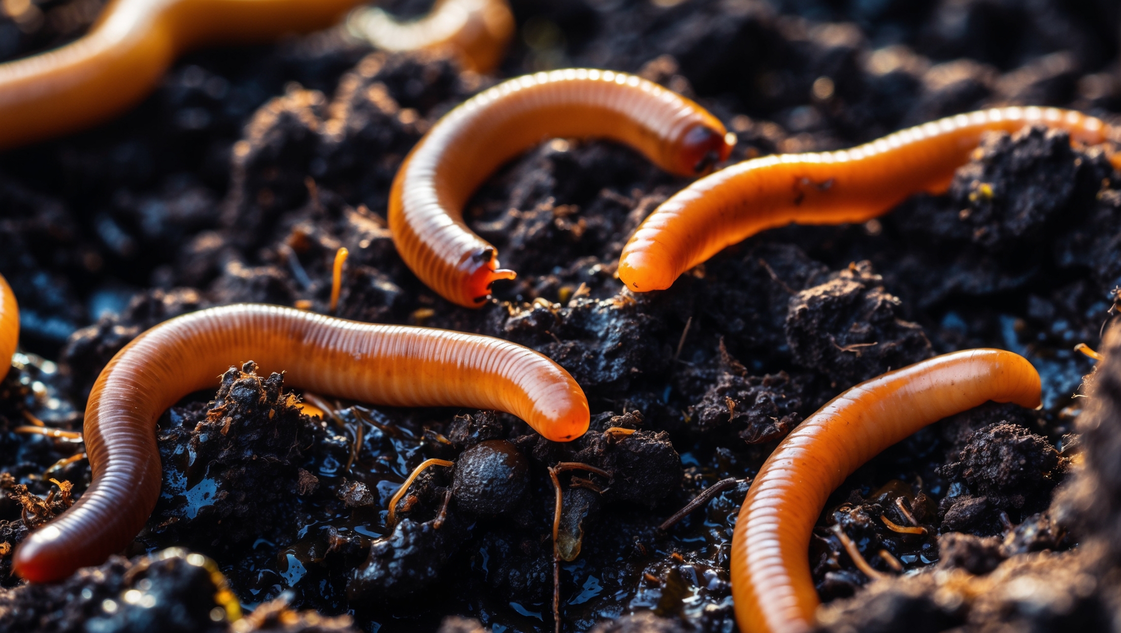 A multitude of earthworms enriching garden soil